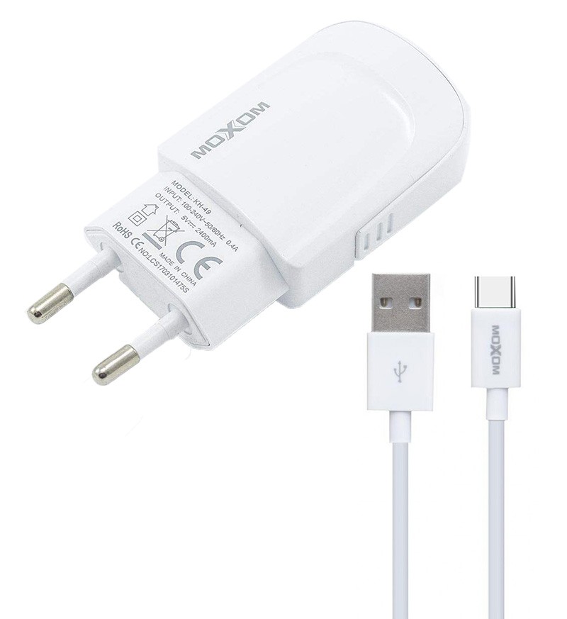 شارژر تک پورت + کابل TYPE-C موکسوم (MOXOM) مدل KH-49 شارژر تک پورت + کابل TYPE-C موکسوم (MOXOM) مدل KH-49